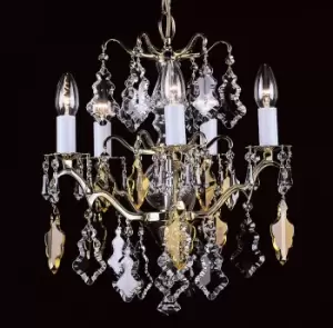 Image of Louvre Polished Brass Crystal 5 Arm Chandelier