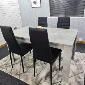 Image of Dining Table set of 4 , Dining table with 4 chairs , Grey Table and 4 Black Chairs , 4 Black Chairs, Dining Table