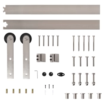 Image of HOMCOM 6.5FT / 2m Stainless Steel Sliding Door Kits Barn Hardware Closet Set Modern Style Track System For Single Wooden Door