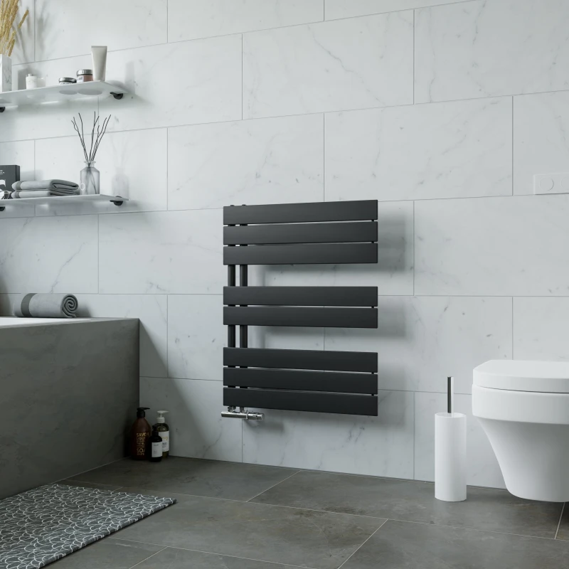 Image of Agadon Panio Up Designer Panel Towel Radiator in Black Size: 745mm x 600mm Black Unisex 745mm x 600mm