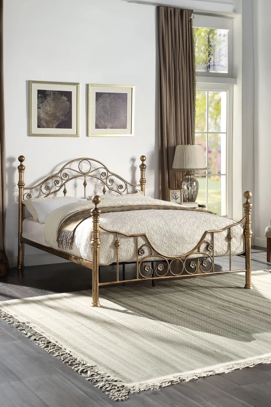 Image of Slumberworx Letchworth Victorian Style King Bed Frame Antique Brass Effect Metal, Gold 5.05574E+12