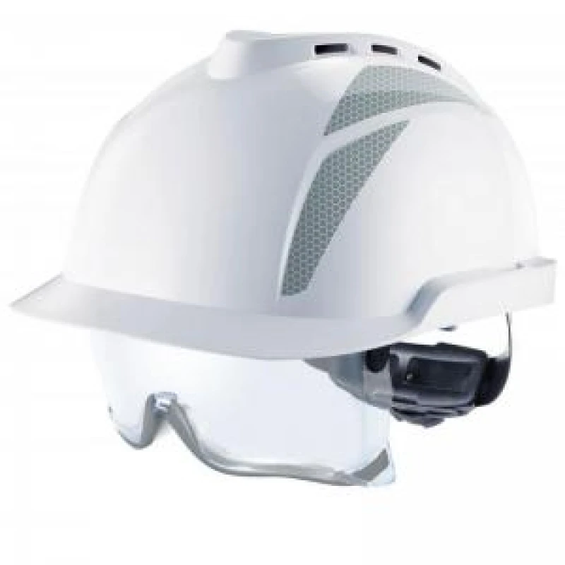 Image of MSA V-gard 930 vented safety helmet with integrated eye protection white/grey - MSA MSAGVC1AWGY