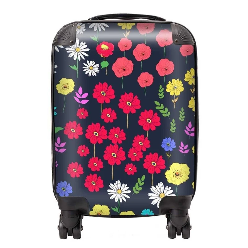Image of Warren Reed - Designer Multicoloured Flower Pattern Suitcase in Red Size: Medium Red Unisex Medium
