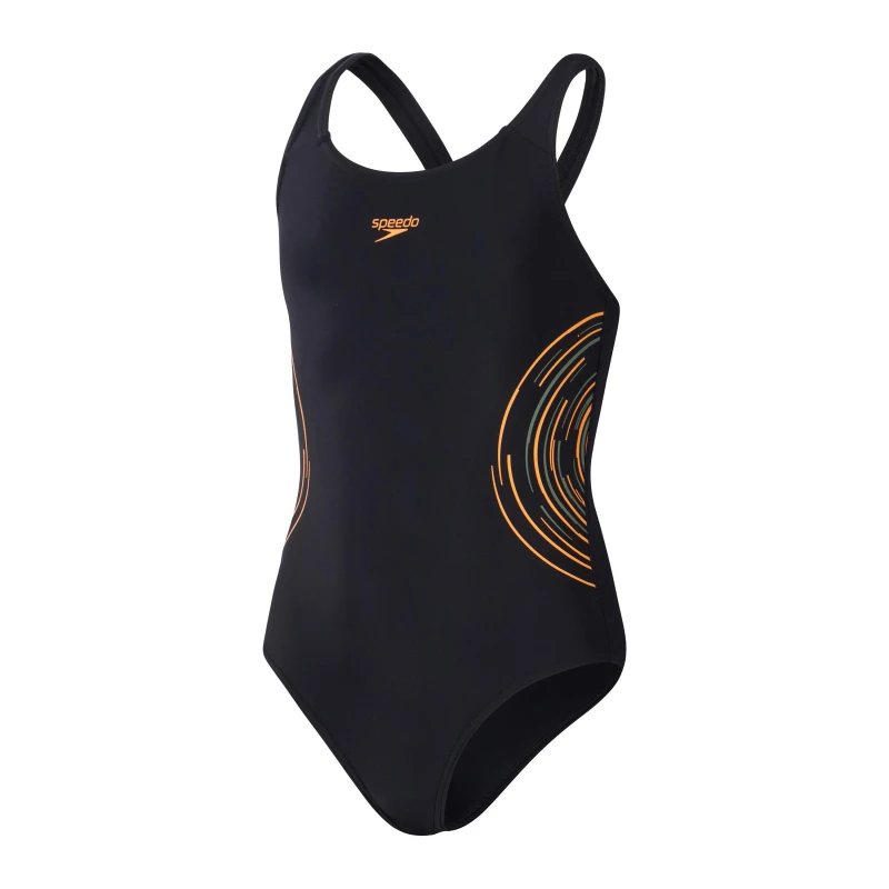 Image of Speedo Kids One Piece Swimsuit Black/Orange female 5-6 Yrs