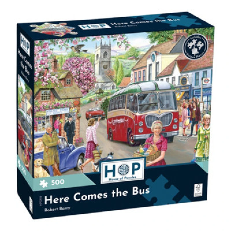 Image of The House of Puzzles Here Comes The Bus 500 Piece Jigsaw Puzzle