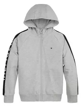 Image of Tommy Hilfiger Boys Flag Hooded Zip Through - Light Grey Marl Size 7 Years