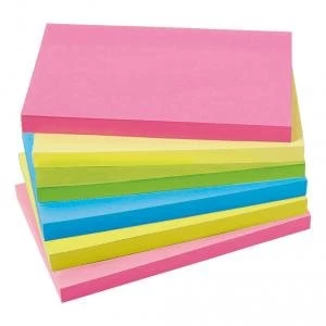 Image of Office 76x127mm Extra Sticky Re move Notes 4 Assorted Neon Colours Pad