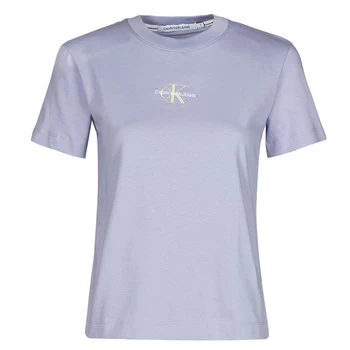 Image of Calvin Klein Jeans MONOGRAM LOGO TEE womens T shirt in Purple - Sizes S,L,XL,XS