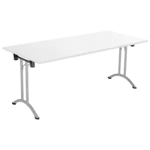 Image of One Union Folding Table 1600 X 800 Silver Frame White Rectangular Top