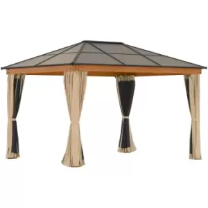 Image of Outsunny - Hardtop Gazebo Polycarbonate Canopy with Nettings and Sidewalls Khaki - Khaki