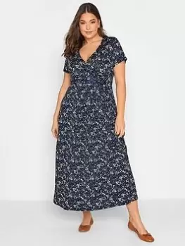 Image of Yours Yours Wrapped Front Floral Tie Dress, Black, Size 22-24, Women