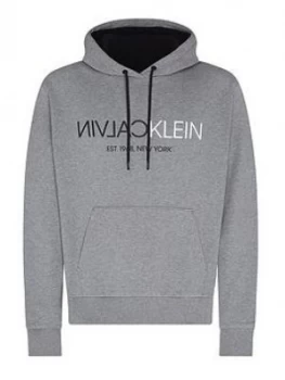 Image of Calvin Klein Text Reverse Front Logo Overhead Hoodie - Grey