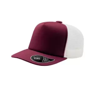 Image of Atlantis Record Mid Visor 5 Panel Trucker Cap (One Size) (Burgundy)