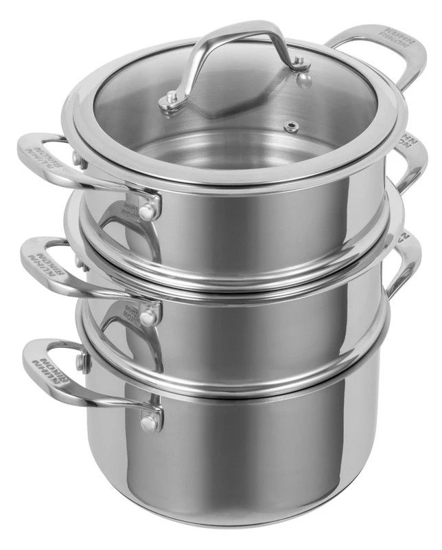 Image of Kuhn Rikon Allround Stainless Steel Induction Safe Stackable 3-Tier 20cm/3.1L Casserole Pot Steamer Set in Silver Silver Unisex