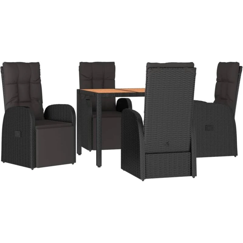 Image of VIDAXL 5 Piece Garden Dining Set Black Poly Rattan&Solid Wood Acacia Vidaxl 8720845801076