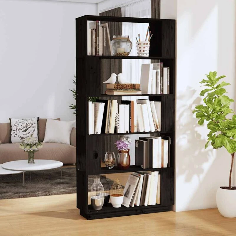 Image of VIDAXL Vidaxl - Book Cabinet/Room Divider Black 80x25x163.5cm Solid Wood Pine 8720286906118