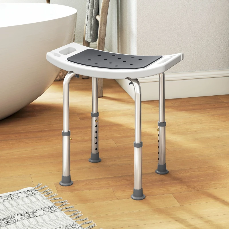Image of HOMCOM HOMCOM Adjustable Aluminium Bath Stool Shower Chair Non-Slip w/ Shower Hole in Grey Grey One Size Unisex 5063603063822