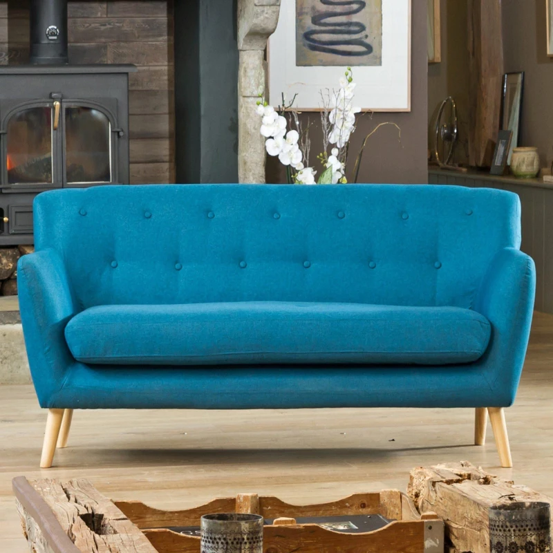 Image of Artemis Home Lynwood 177cm Wide Scandi Style Hessian Fabric 3 Seat Sofa Teal
