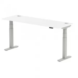 Image of Air 1800 x 600mm Height Adjustable Desk White Top Cable Ports Silver Leg