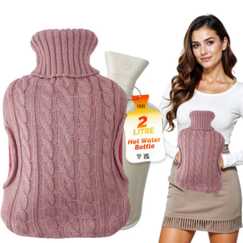 Image of LKH Home Collection Hot Water Bottle With Cover UK 2L Hot Cold Compress With Washable Super Soft Knitted Cover For Neck Shoulder Period Pain Relief