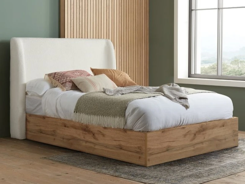 Image of Birlea Halfden 5ft King Size White Fabric Ottoman Bed Frame