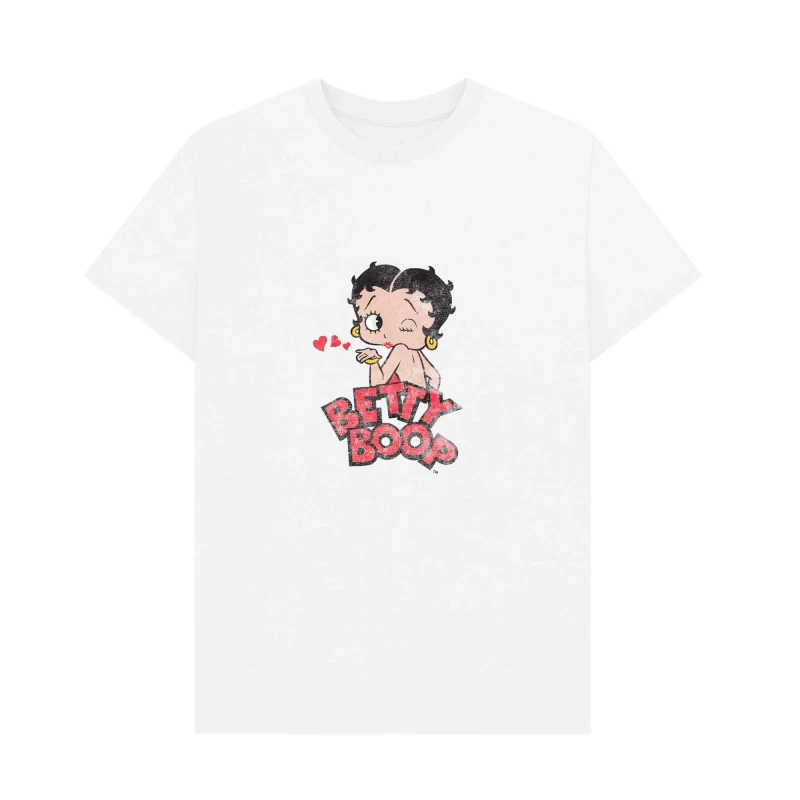 Image of Betty Boop Mens Faded T-Shirt in White Size: Small White Male S