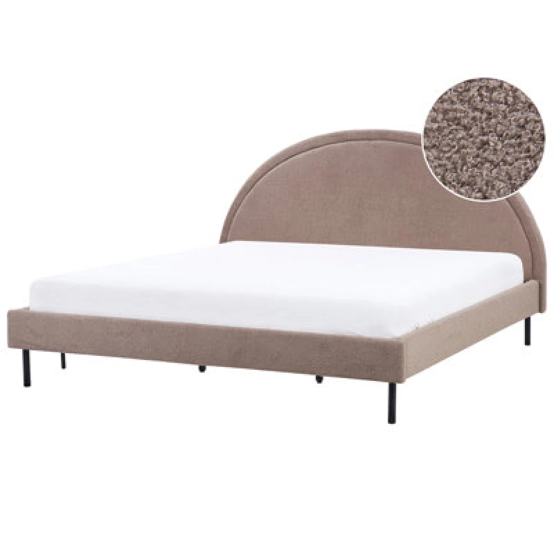 Image of Beliani Bed Boucle Margut 180 X 200 Cm (Eu Super King) Taupe