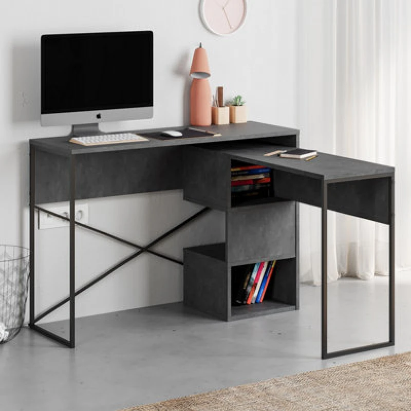 Image of Decortie Working Desk 37.2X110X77Cm Particleboard, Metal Retro Grey 8680812198953