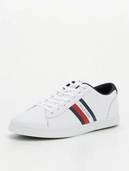 Image of Tommy Hilfiger Essential Leather Vulcanised Stripes Trainers - White, Size 41, Men