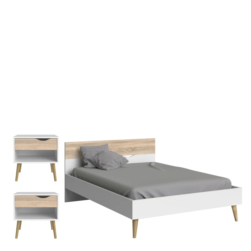 Image of Furniture To Go Oslo 3 Piece Bedroom Set, Dbl Bed White & Oak White Unisex