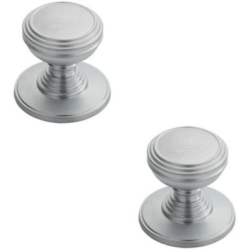 Image of Loops 2x Ringed Tiered Cupboard Door Knob 30mm Diameter Satin Chrome Cabinet Handle Multi unisex