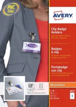 Image of Avery Badge Holders with Clip 60x90mm 32 Inserts 25 Holders