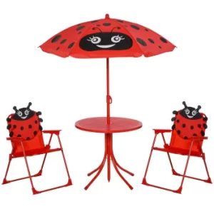 Image of Outsunny Kids Folding Picnic Table and Chairs Set Ladybug Pattern Outdoor w/ Parasol