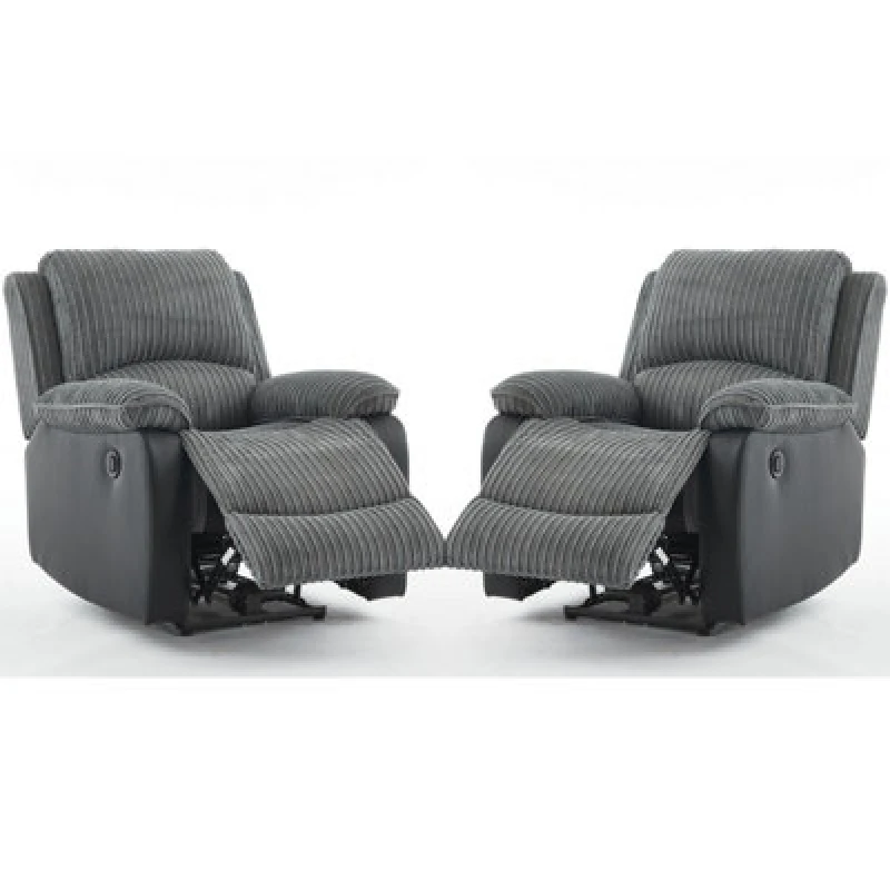 Image of Electric Reclining Sofa Set, Corduroy Fabric Recliner Sectional Sofa Suite - 1+1 Sofa Set
