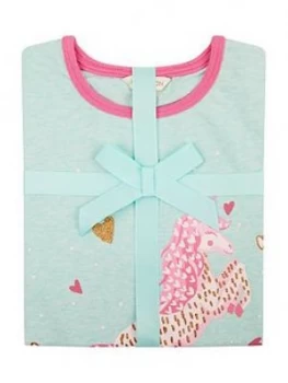Image of Monsoon Girls Organic Unicorn Jersey Pyjama Set - Aqua