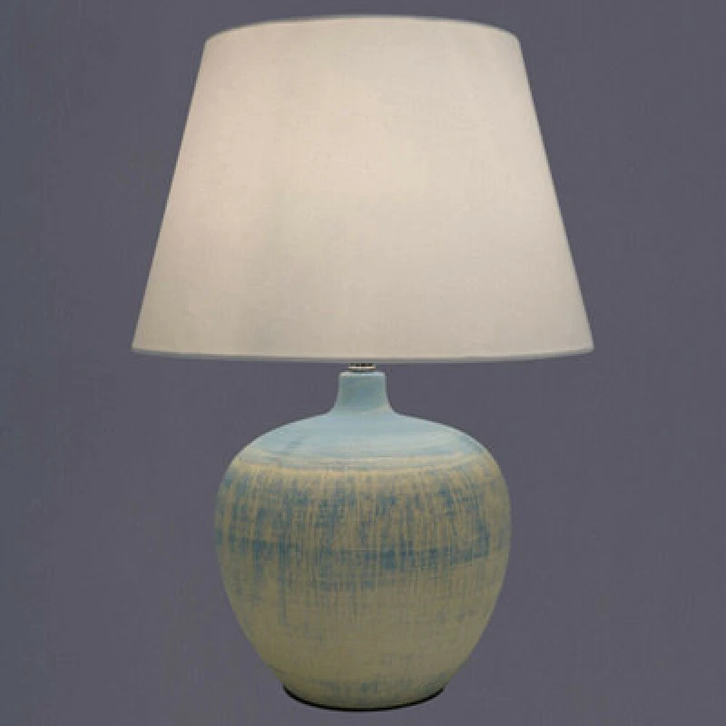 Image of K Living Tenby Blue Table Lamp Glazed Ceramic Base And White Fabric Coated Shade