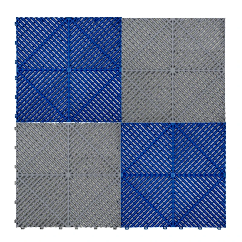 Image of Monstershop Vented Garage Floor Tiles Grey (x60), Blue (x60) with Edges (x46) Grey