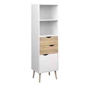 Image of Oslo Bookcase 2 Drawers 1 Door In White And Oak Effect