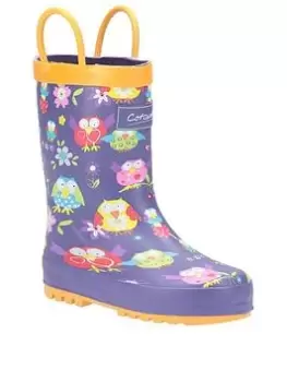 Image of Cotswold Girls Owl Wellington Boots, Purple, Size 6 Younger