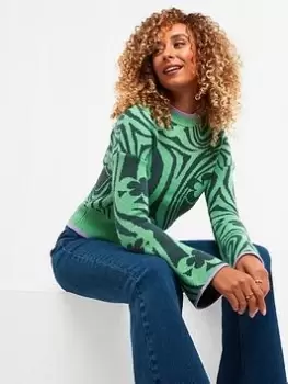 Image of Joe Browns Retro Flower Jumper -green, Green, Size 16, Women