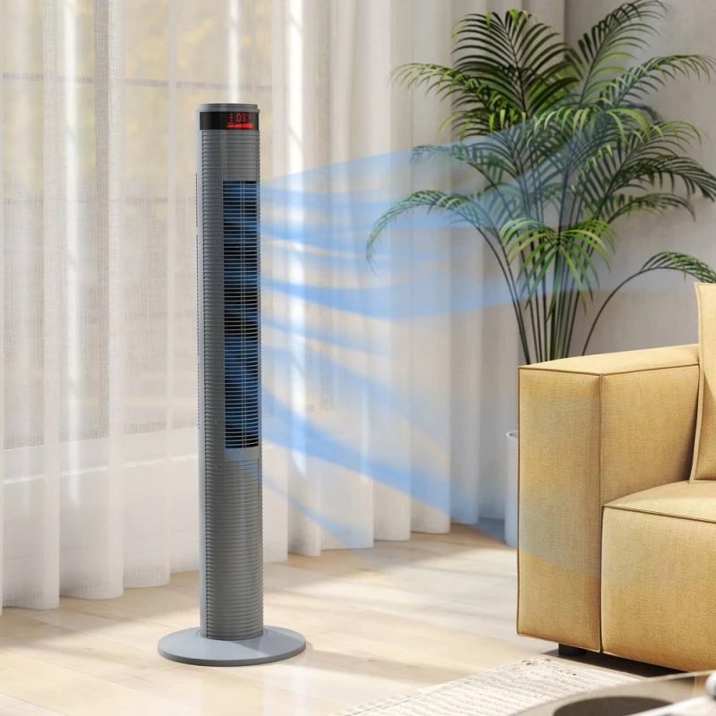 Image of HOMCOM Oscillating Tower Fan Remote Control 3 Speed Modes Cooling Machine in Grey Grey Unisex