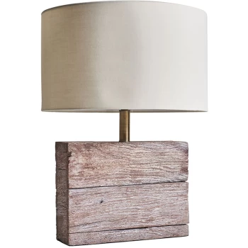 Image of Natural Rustic Wood Table Lamp with Drum Lampshade - Beige