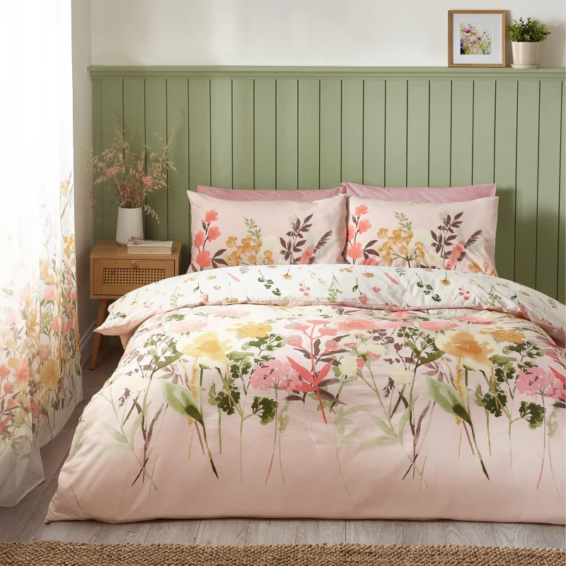 Image of Catherine Lansfield Countryside Floral Reversible Duvet Cover Bedding Set Pink