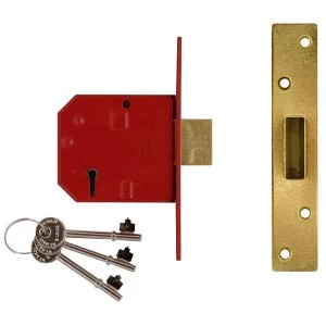 Image of Union 2134E 5 Lever BS Mortice Deadlock Satin Brass Finish 67mm 2.5" Box