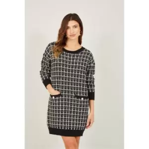 Image of Yumi Black Checked Knitted Tunic Dress - Black