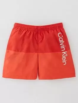 Image of Calvin Klein Boys Colourblock Swim Shorts - Red, Size Age: 8-10 Years