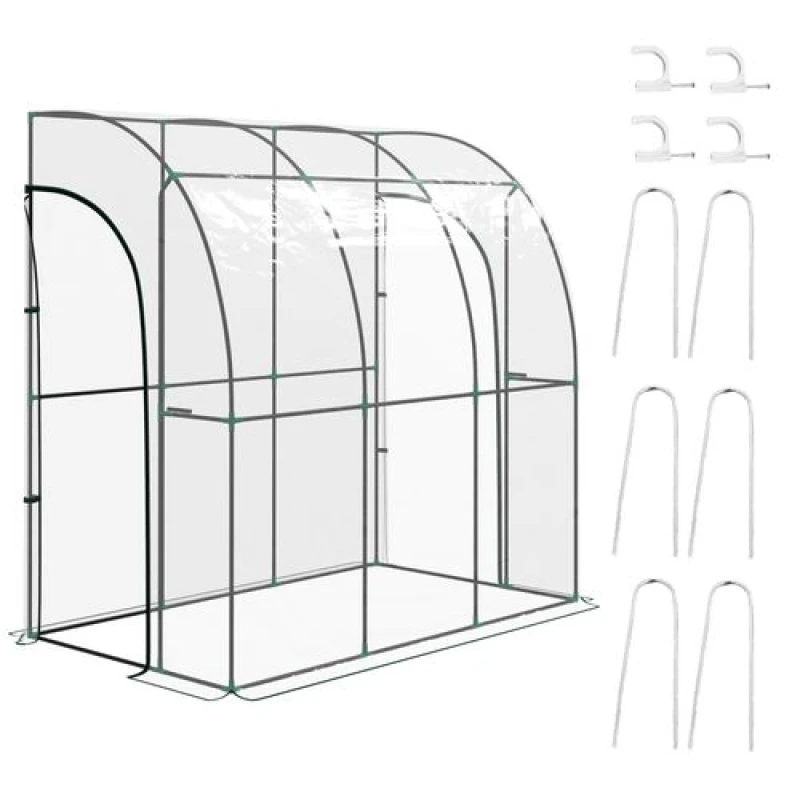 Image of Outsunny Walk-in Lean To Plastic Greenhouse W/ Doors, Clear 845-592V02CR