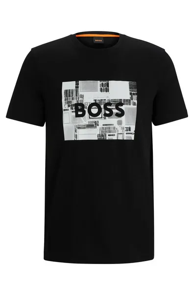 Image of Boss Orange Heavy Boss Logo-Print Jersey T-Shirt - S Black Tops male 50510009-001 S