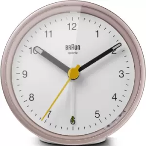 Image of Braun Classic Analogue Alarm Clock with Snooze and Light, Quiet Quartz Movement, Crescendo Beep Alarm in White and Rose, model .