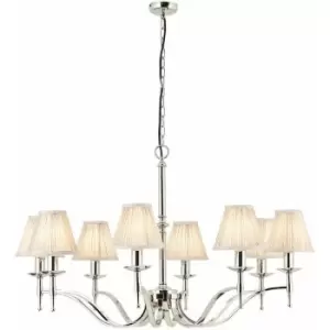 Image of Avery Ceiling Pendant Chandelier Light 8 Lamp Bright Nickel & Beige Pleat Shade